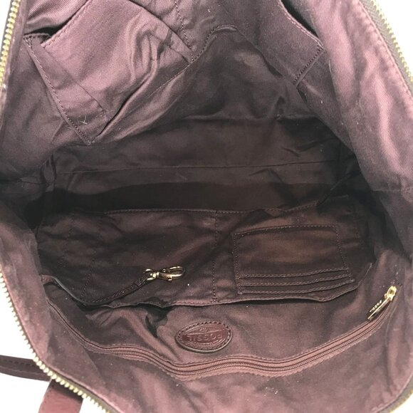 FOSSIL Sydney Burgundy Leather Double Handle Large Tote Bag Zip Top - Picture 8 of 14